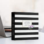 Black Stripe & Violet Floral Personalized Binder<br><div class="desc">Chic and modern floral binder features a wide black and white striped background with a spray of watercolor violet flowers accenting your name or business name,  framed by a thin faux gold border. Customize the front and spine with your choice of text using the fields provided.</div>