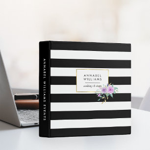 Black Stripe & Violet Floral Personalized Binder