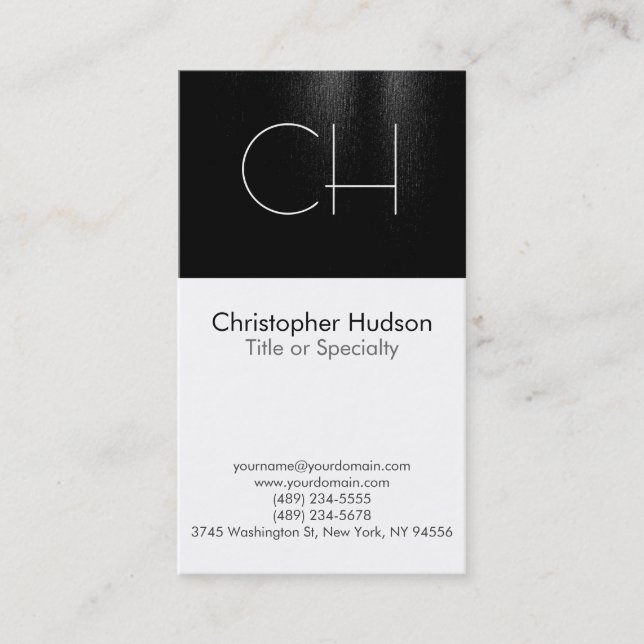Black Stripe White Monogram Simple Business Card (Front)