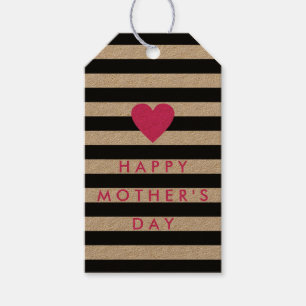 Black Stripe with Pink Heart 'Happy Mother's Day' Gift Tags