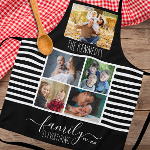 Black Striped 5 Photo Collage Quote Family Name Apron
