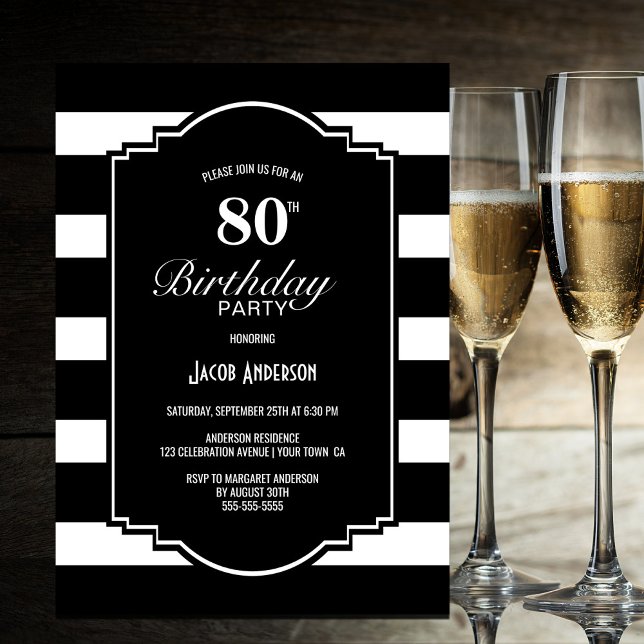 Black Striped 80th Birthday Party Invitation (Creator Uploaded)