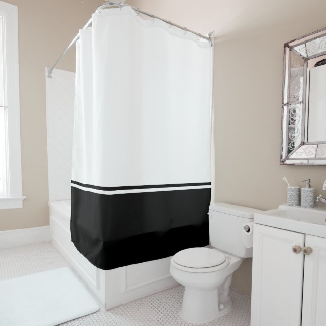 Black Striped Bathroom Shower Curtain (In Situ)