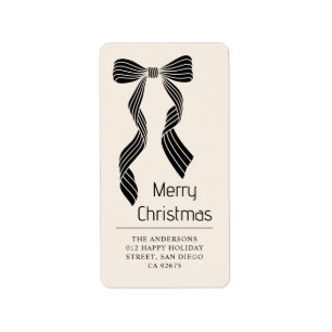 Black Striped Bow Christmas Address Label