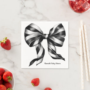 Black Striped Bow Personalized Preppy Napkin