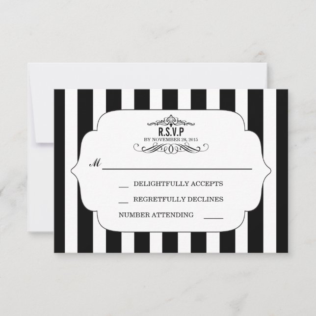 Black Striped Chic Wedding RSVP Cards (Front)