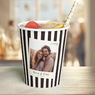 Black Striped Fun Retro  Engagement Photo Paper Cups