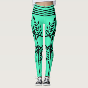 Black Striped Green  Futuristic Athletic Leggings
