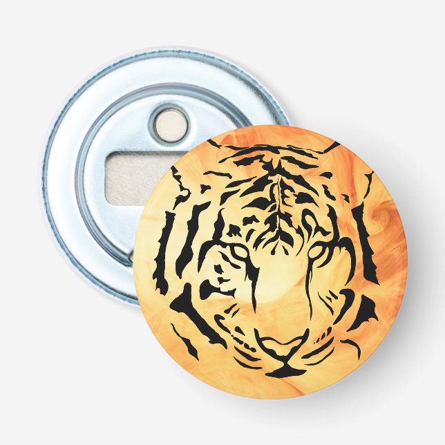 Black Striped Tiger on Fiery Orange Bottle Opener (Front)
