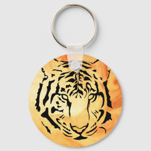 Black Striped Tiger on Fiery Orange Keychain