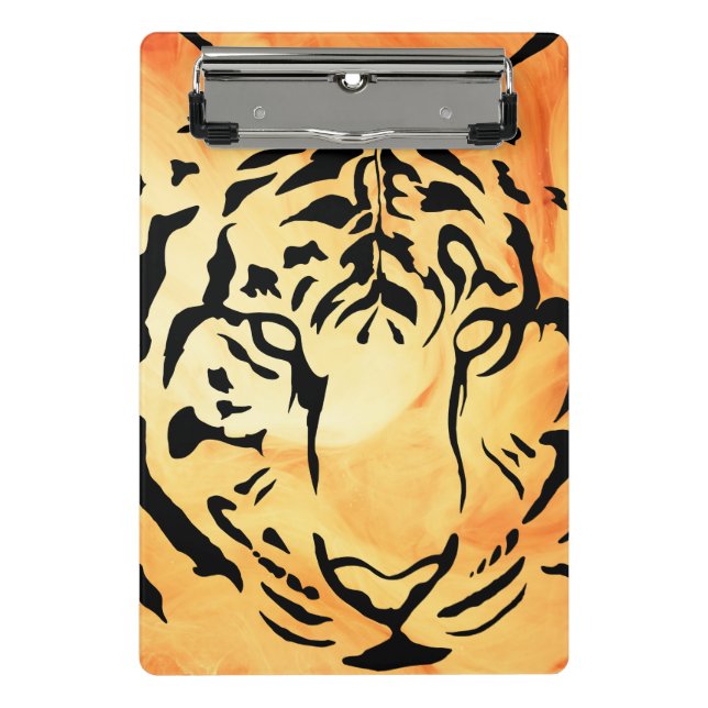 Black Striped Tiger on Fiery Orange Mini Clipboard (Front)