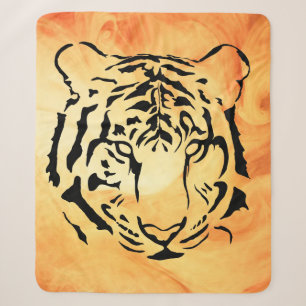 Black Striped Tiger on Fiery Orange Sherpa Blanket