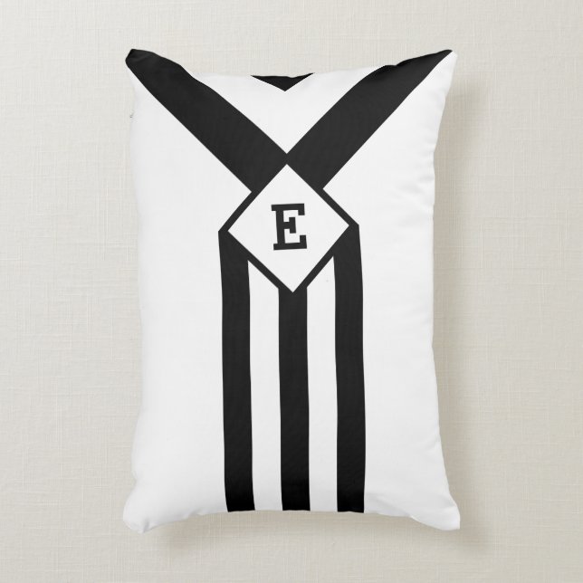 Black Stripes and Chevrons with Monogram on White Accent Pillow (Front(Vertical))