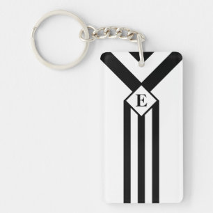 Black Stripes and Chevrons with Monogram on White Keychain