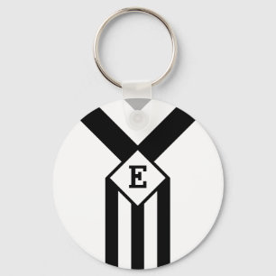Black Stripes and Chevrons with Monogram on White Keychain