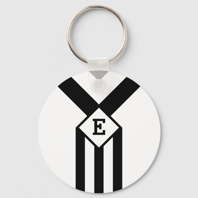 Black Stripes and Chevrons with Monogram on White Keychain (Front)