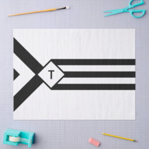 Black Stripes and Chevrons with Monogram on White Tissue Paper