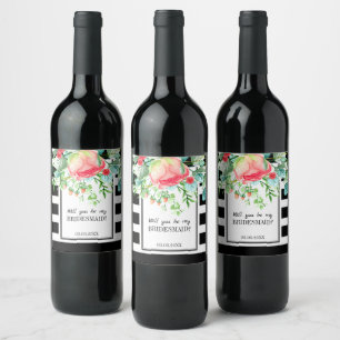 Black Stripes And Flowers  Wine Label