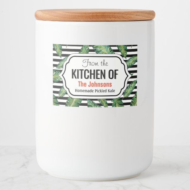 Black stripes banana leaf tropical summer pattern food label (Front)