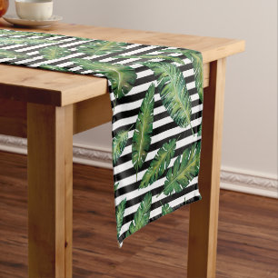 Black stripes banana leaf tropical summer pattern short table runner