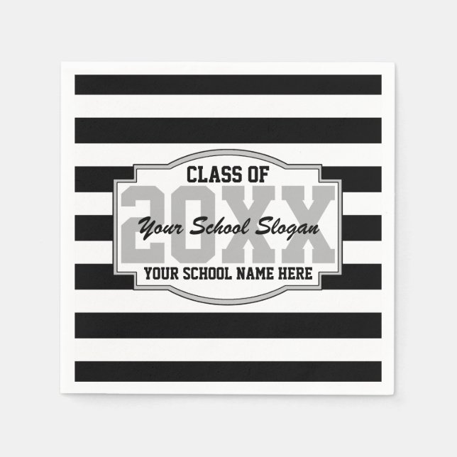Black Stripes Class of 20XX Graduation Party Napkin (Front)