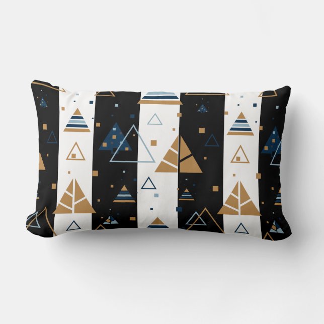 Black Stripes & Colourful Triangles Pattern Lumbar Pillow (Front)