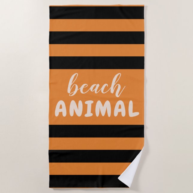Black Stripes Custom Text Beach ANIMAL Beach Towel (Front)