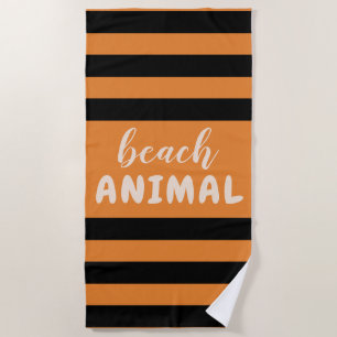 Black Stripes Custom Text Beach ANIMAL Towel