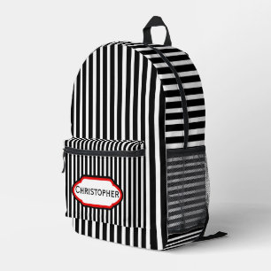 Black Stripes Design Personalised  Printed Backpack
