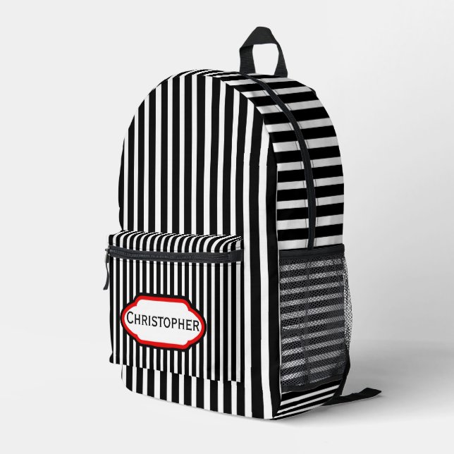 Black Stripes Design Personalised  Printed Backpack (Back Corner Right)