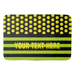 Black Stripes & Dots Pattern + your backg. & ideas Bath Mat