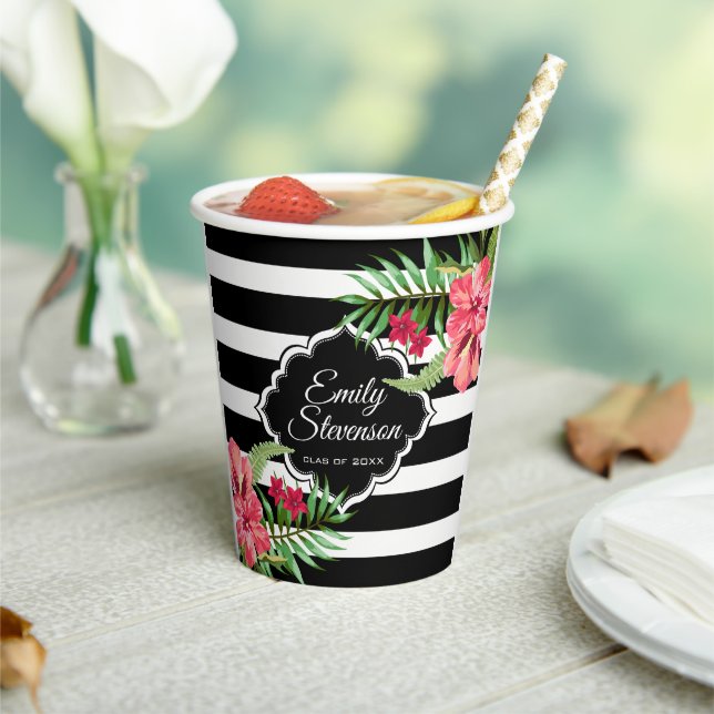 Black Stripes Exotic Flowers- Graduations Paper Cu Cups (Insitu)