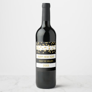 Black Stripes Gold Confetti Custom New Year Wine Wine Label