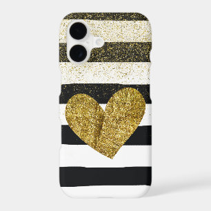 Black Stripes Gold Heart Glitter Shimmer