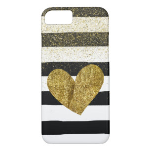 Black Stripes Gold Heart Glitter Shimmer iPhone 8/7 Case