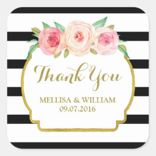 Black Stripes Gold Pink Floral Wedding Favour Tags