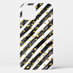 Black stripes, golden confetti, seamless pattern. iPhone 12 case