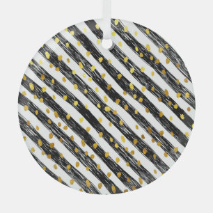 Black stripes, golden confetti, seamless pattern. glass ornament