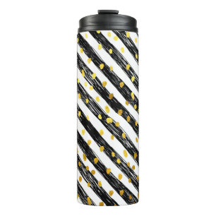 Black stripes, golden confetti, seamless pattern. thermal tumbler
