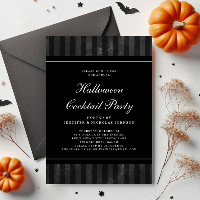 Black Stripes Halloween Cocktail Party Invitation (Black Stripes Halloween Cocktail Party Invitation)