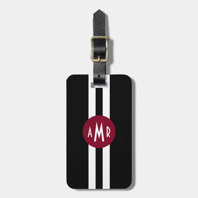 Black Stripes Monogram Luggage Tag for Men (Front Vertical)
