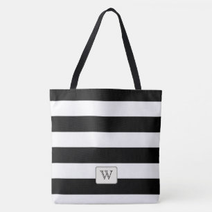 Black Stripes on any Colour Custom Monogram Tote Bag