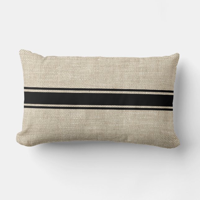 Black Stripes On Faux Burlap Throw Pillow (Front)