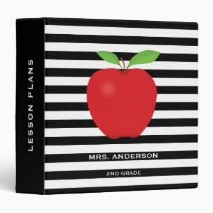 Black Stripes, Red Apple Personalized Teacher Binder