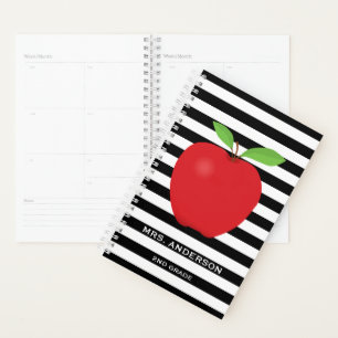 Black Stripes, Red Apple Personalized Teacher Planner