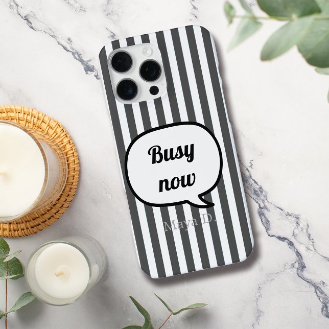 Black Stripes Speech Bubble Personalize iPhone Case (Creator Uploaded)