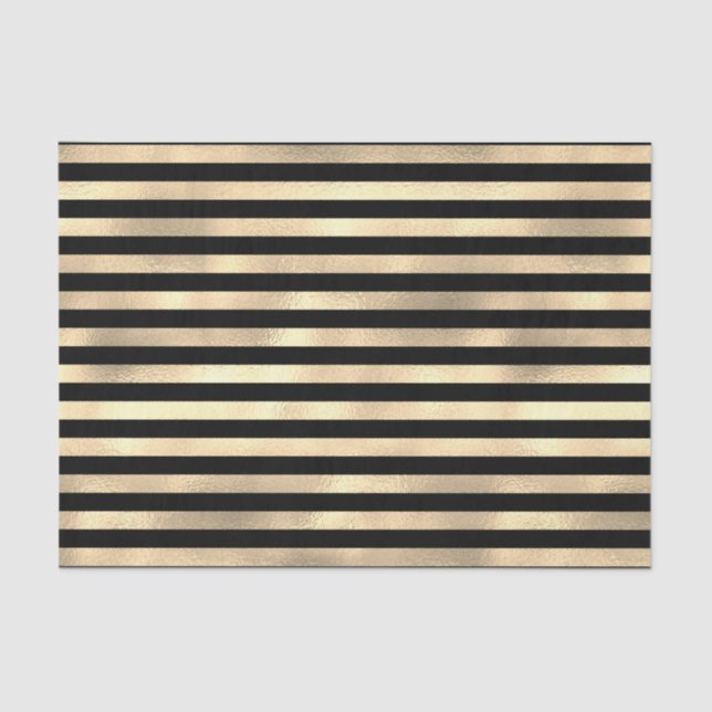 Black Stripes Textured Iridescent Gold Background  Tissue Paper (Front)