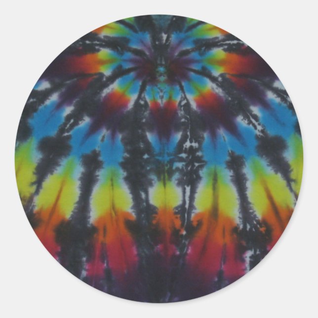 Black Stripes Tie Dye Pattern Classic Round Sticker (Front)