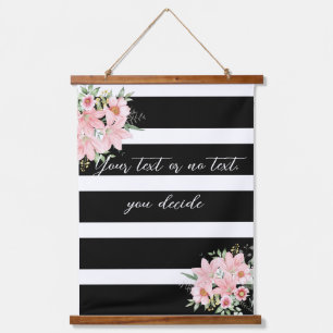 Black Stripes with Lilly Bouquet Hanging Tapestry