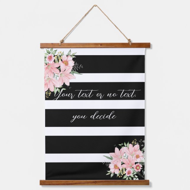 Black Stripes with Lilly Bouquet Hanging Tapestry (Front)